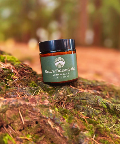 Gent's whipped beef tallow balm in a woodsy scent
